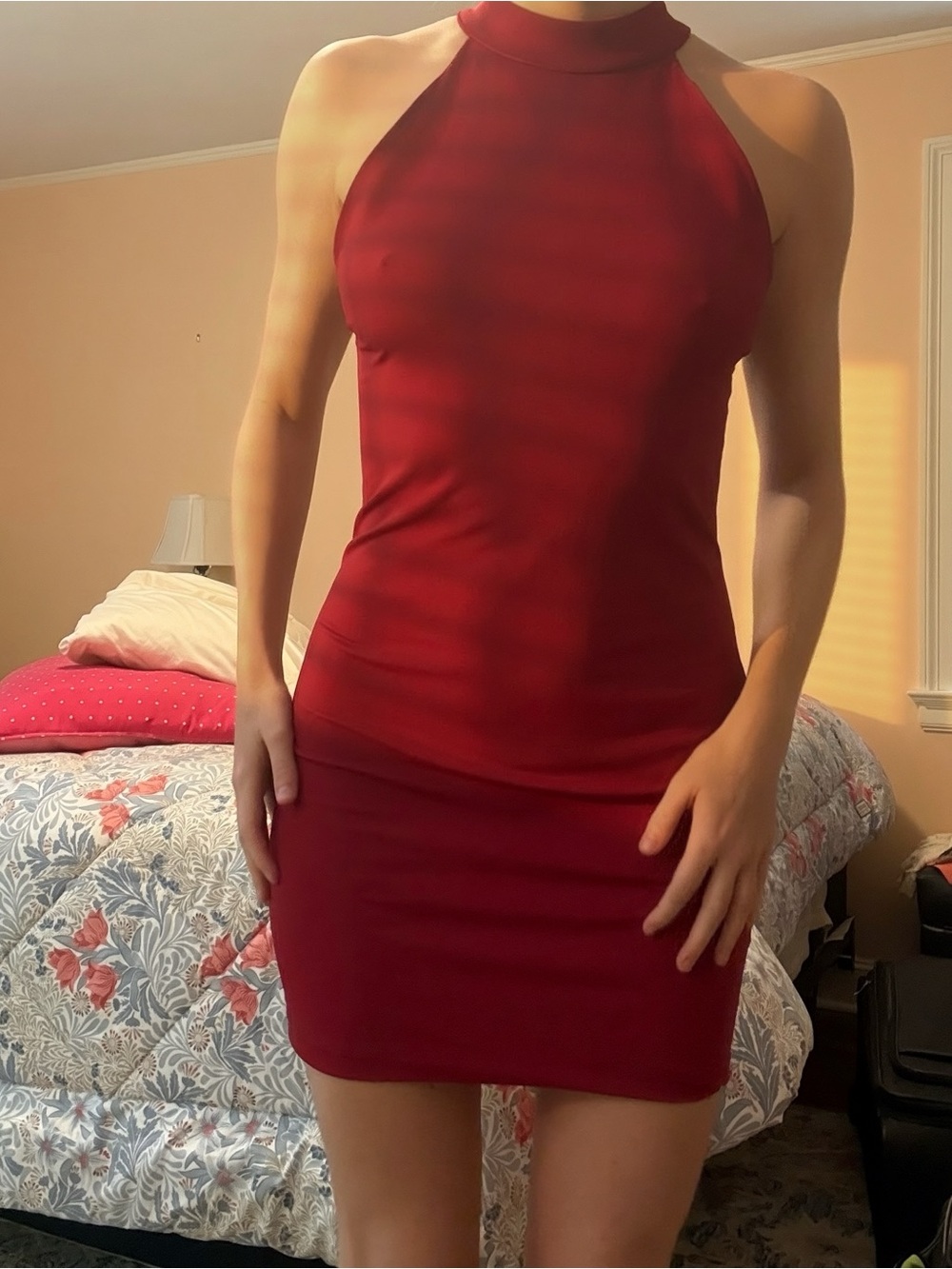 Women's Open-Back Bodycon Dress in Burgundy